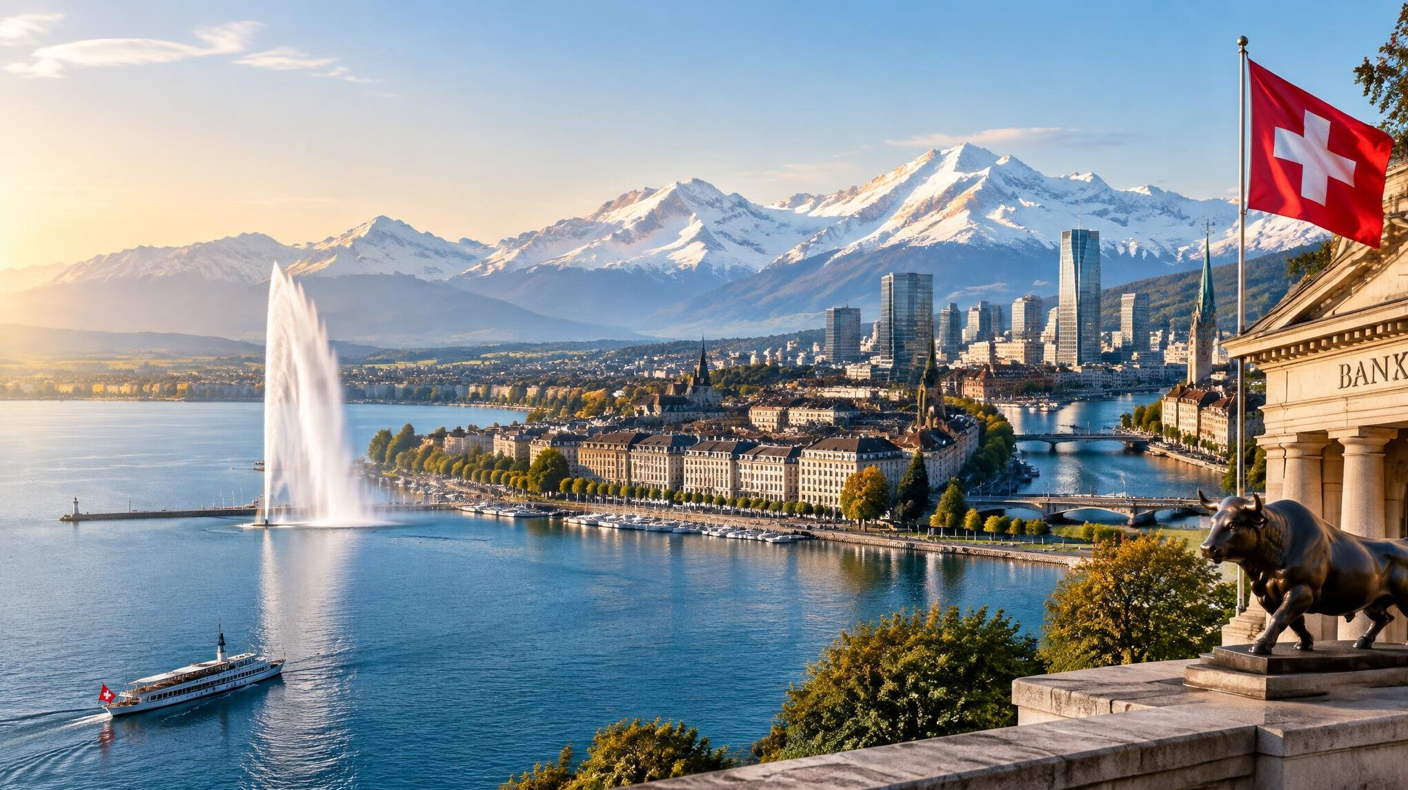 geneva lake with city view